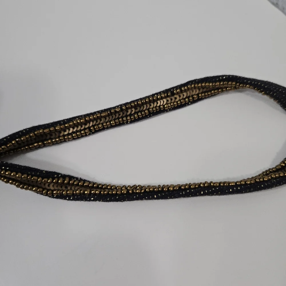 Chico's Black and Gold Beaded Wristlet Clutch